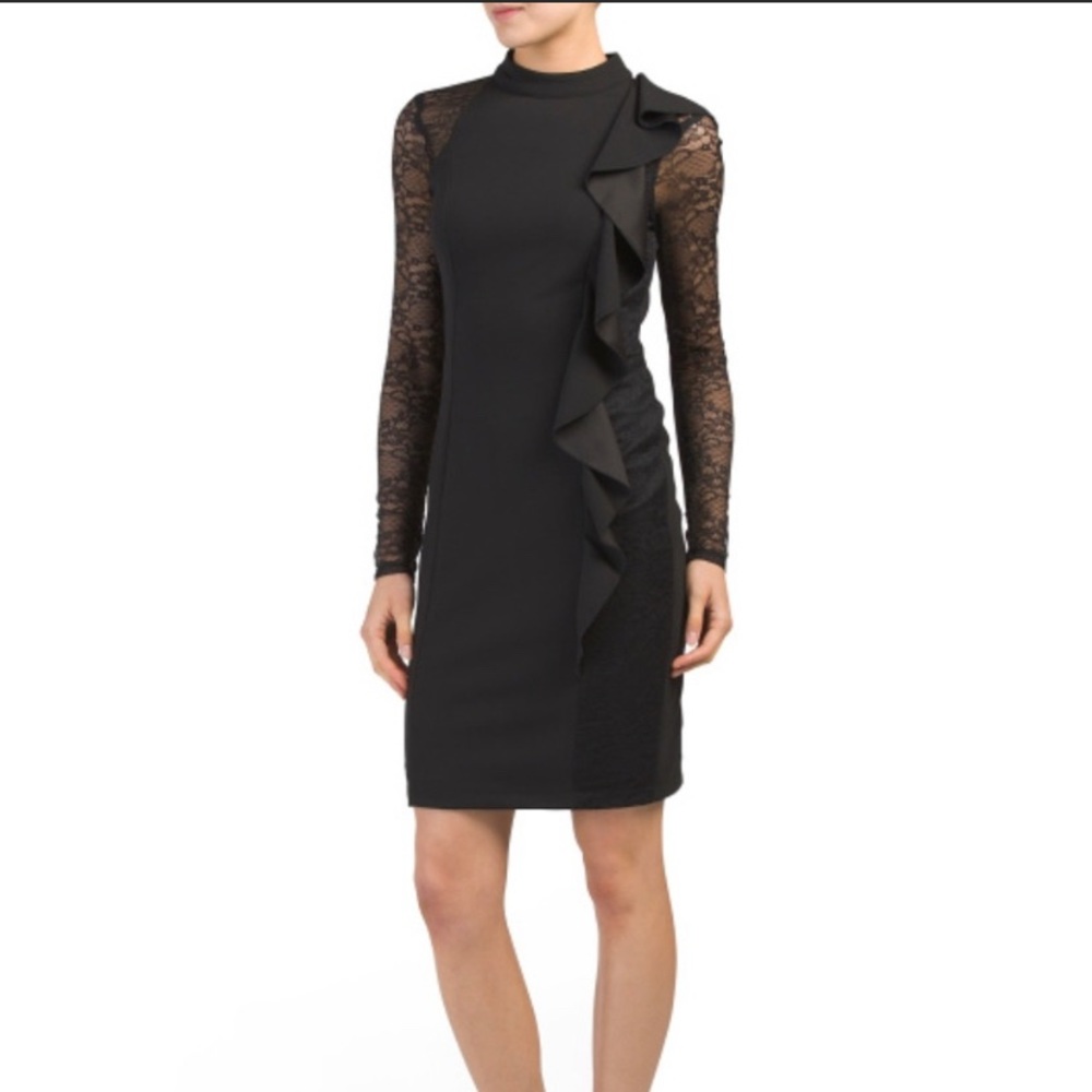 Elegant Black Lace Sleeve Dress